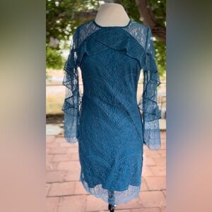 Nanette Lepore Dragonfly Teal Lace Dress - Size 4